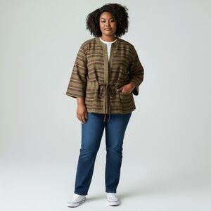 Ks Women’s Collection Striped Kimono Jacket with Tie Waist